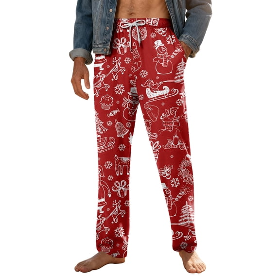 Onlypants Mens Christmas Pajama Pants, Fashion Xmas Style Casual Drawstring Waist Pajama Pants with Pockets, Comfy Pajamas Trousers, Perfect Christmas Gifts for Men, Style E, Size L
