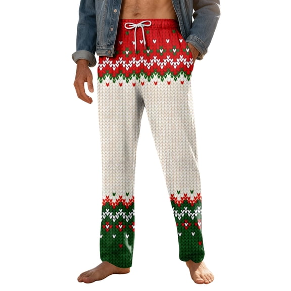 Mens Christmas Pajama Pants, Fashion Xmas Style Holiday Drawstring Elastic Waist Loose Fit Wide Leg Lounge Pants with Pockets, Soft Pj Bottoms, Perfect Christmas Gifts for Men, Style F, Size M