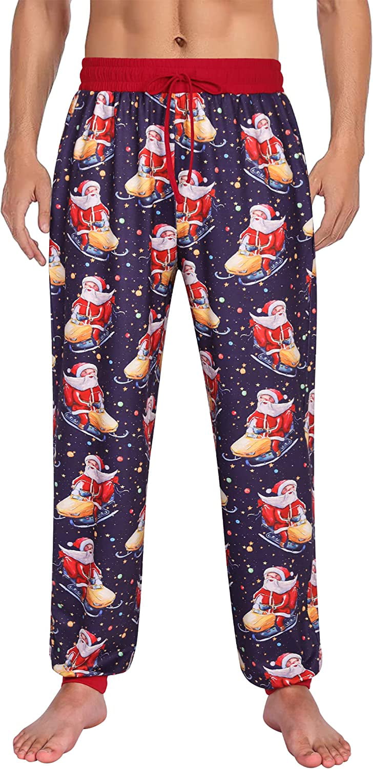 Mens Christmas Pajamas Pants Soft Pjs Bottom Holiday Pajama Pants With Pockets  Sleep Lounge Pants XX-Large 