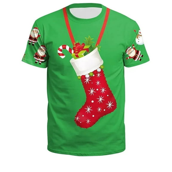 Mens Christmas Polos Tops Christmas Day Clothing 3D Digital Print Mens Performance Polos,Green,3XL