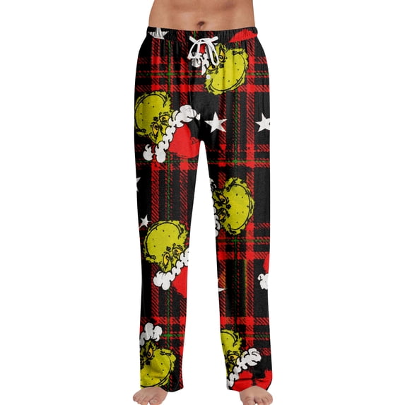 Mens Christmas Print Lounge Pants Casual Loose Sleepwear Bottoms Adjustable Drawstring Soft Holiday Pajamas Homewear for Holiday Mornings