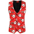 thumbnail image 1 of Mens Christmas Printed Pocket Buttons Sleeveless V Neck Vest Jacket Suit Vest, 1 of 8