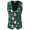 thumbnail image 1 of Mens Christmas Printed Pocket Buttons Sleeveless V Neck Vest Jacket Suit Vest, 1 of 6