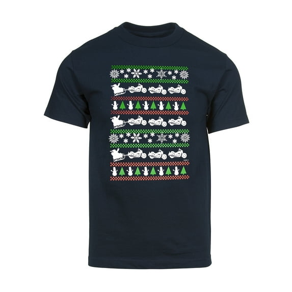 Mens Christmas Santa Biker Sleigh Short-Sleeve T-Shirt - Navy - 2X-Large