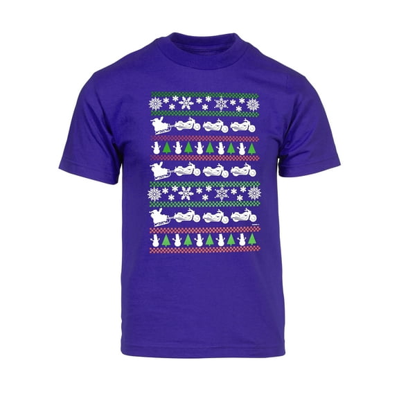Mens Christmas Santa Biker Sleigh Short-Sleeve T-Shirt - Purple - 3X-Large