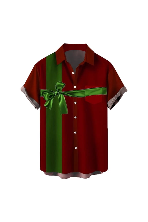 Mens Christmas Santa Gift 3D Digital Printing Button Lapel Short Sleeve Shirt T Shirt Top Blouse