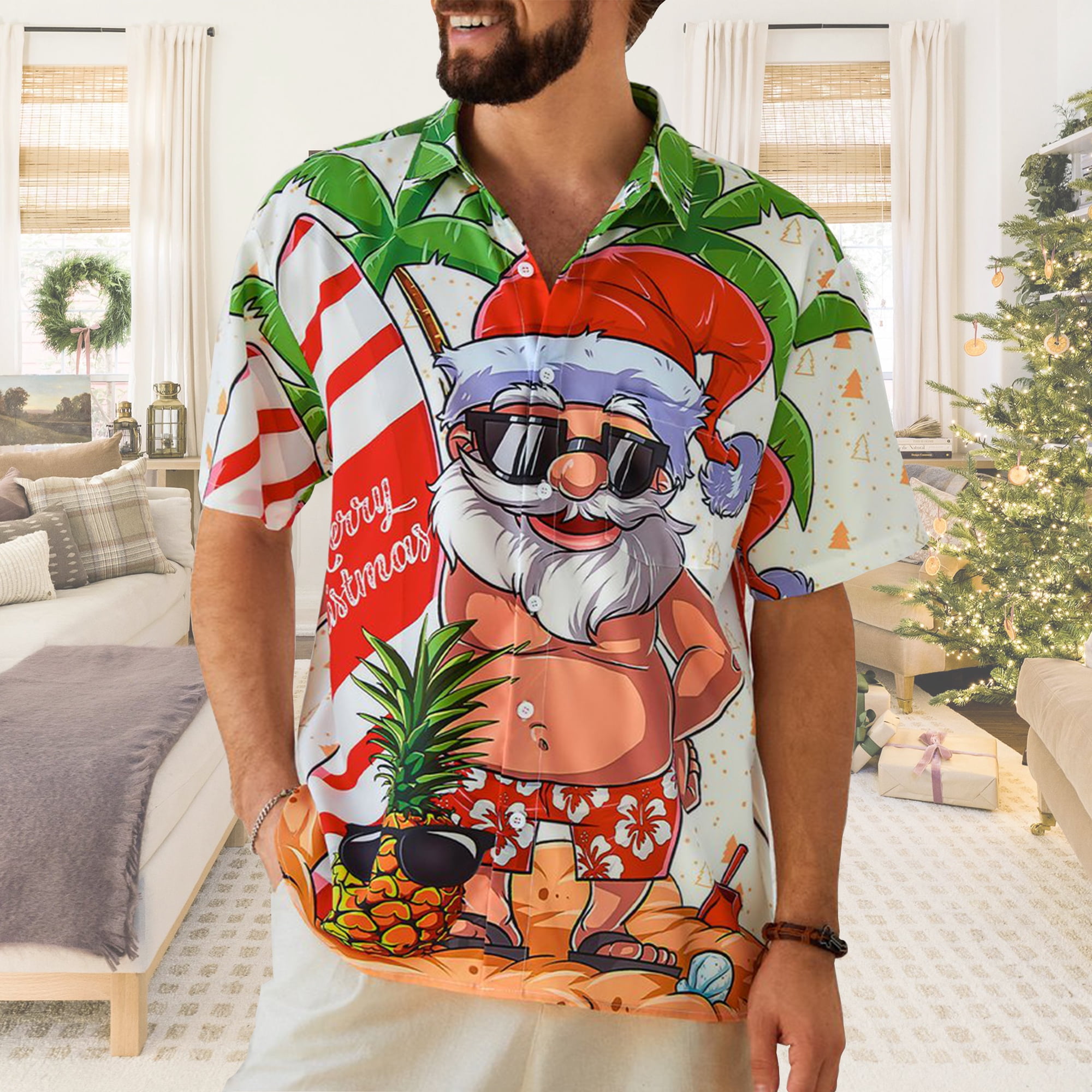 Mens christmas print shirts best sale