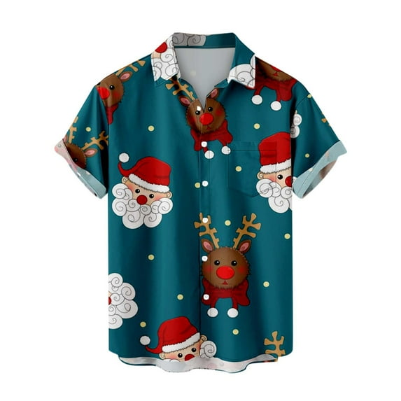 Mens Christmas Shirts Hawaiian Santa Shirt Ugly Christmas Bowling Shirt Xmas Button Down Short Sleeve Vacation Shirt