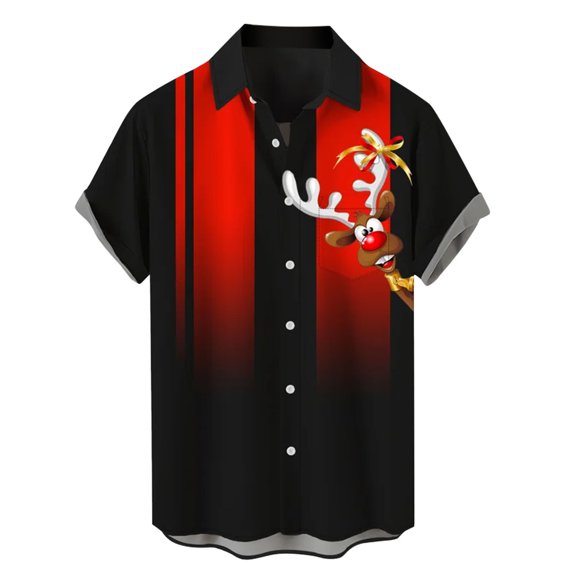 Mens Christmas Shirts Tops Printed Christmas Short Sleeve Button Down Beach Boho Tops for Men,Green,L