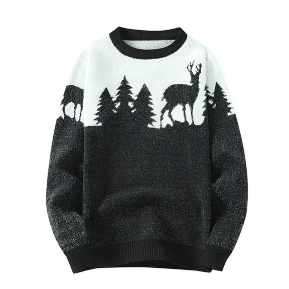 Mens Christmas Sweater - Autumn Winter Knitted Pullover Casual Warm Christmas Elk Pattern Sweater Cozy Men's Clothing