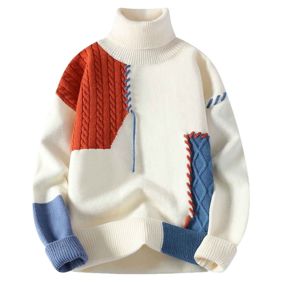 Mens Christmas Sweater Plus Size Dressy Funny Turtleneck Sweater Soft Comfy Knitted Oversized Casual Pullover, White, M