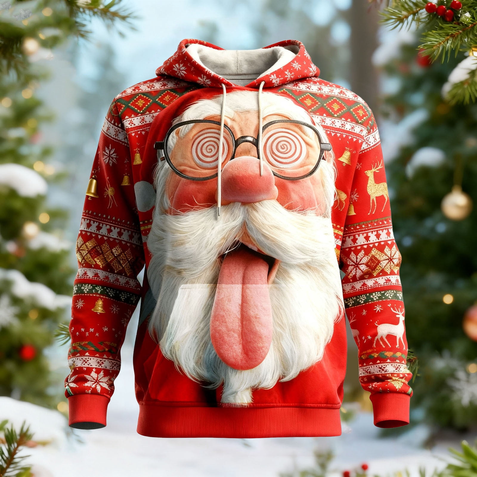 Fun Sweaters Mens Christmas Sweater Funny Xmas 3D Santa Graphic Print Sweatshirt ...