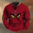thumbnail image 1 of Mens Christmas Sweater Zip Up Sweatshirts Vintage Knit Graphic Sweatshirt Xmas Stand Collar Pullover 06-Wine XXL, 1 of 4