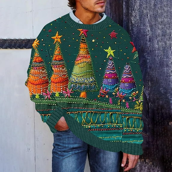 Mens Christmas Sweaters Mens Sweaters Men's Christmas Pattern Christmas Cozy Sweater Long Sleeve Crew Neck Top