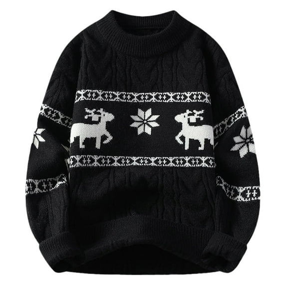 Mens Christmas Sweaters Funny Long Sleeve Crewneck Knit Pullover Sweaters Christmas Vintage Print Winter Warm Cozy Xmas Gifts Christmas Sweaters