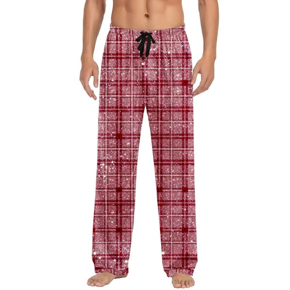 Mens Christmas Sweatpants Plaid Striped Print Pants Drawstring Elastic Waist Home Wear Comfort Casual Pjs Pants Baggy Stretchy Wide Leg Sweatpant