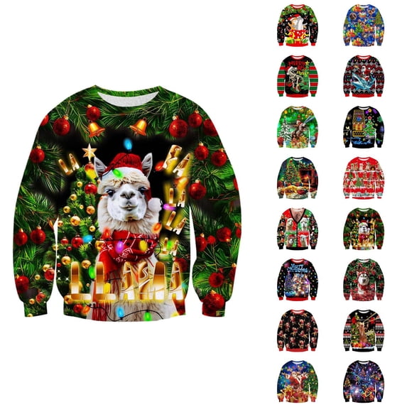 Mens Christmas Sweatshirt Long Sleeve Loose Casual Funny Print Xmas Festive Crewneck Pullover Sweatshirts