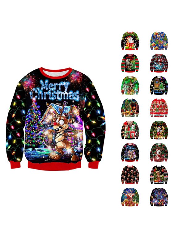 Mens Christmas Sweatshirt Long Sleeve Loose Casual Funny Print Xmas Festive Crewneck Pullover Sweatshirts