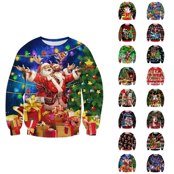 Mens Christmas Sweatshirt Long Sleeve Loose Casual Funny Print Xmas Festive Crewneck Pullover Sweatshirts