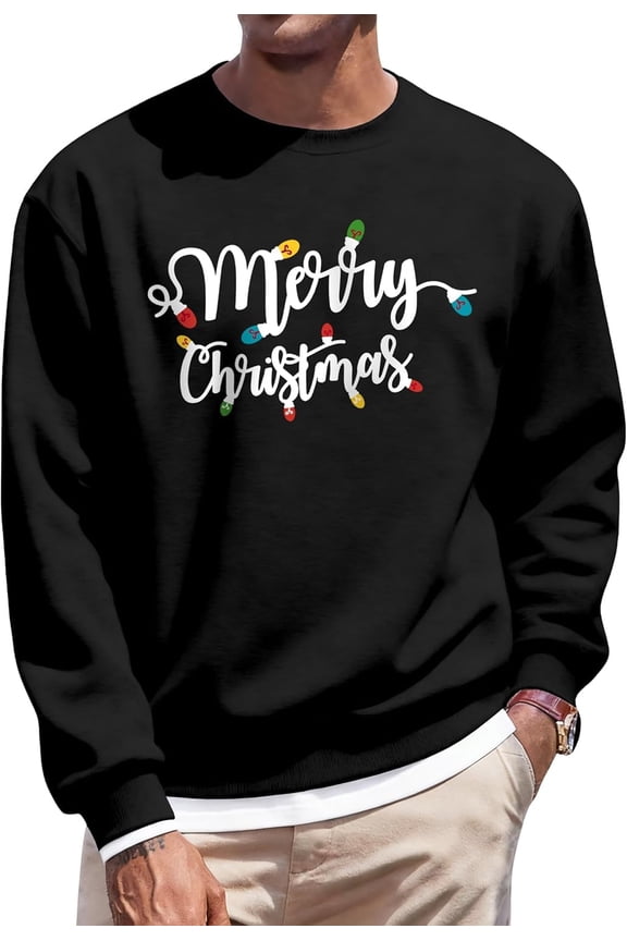 Mens Christmas Sweatshirt Tree Graphic Sweater Xmas Holiday Pullover Tops