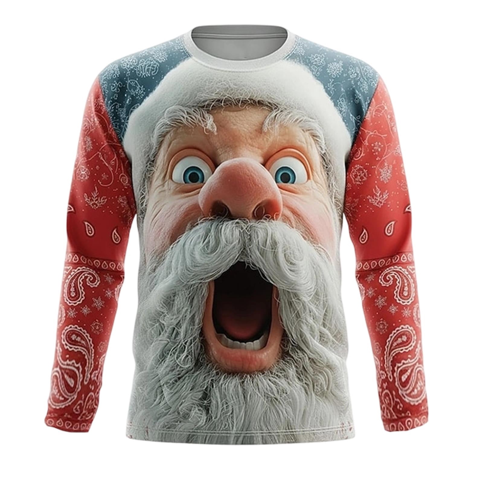Mens Christmas T Shirts Long Sleeve Funny Santa Graphic Pajamas Tee — free download
