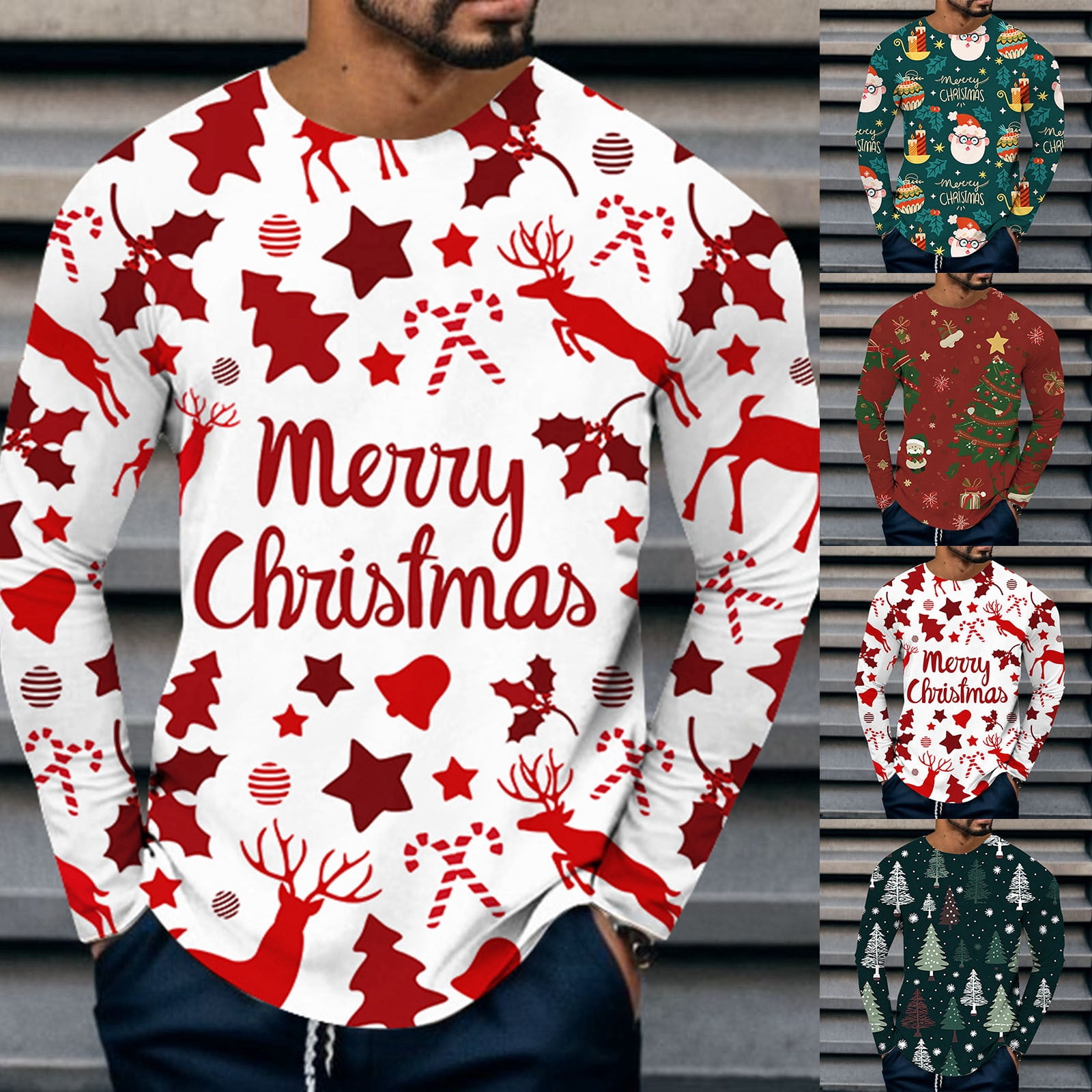 Mens Christmas T Shirts Long Sleeve Merry Christmas Graphic Pajamas Tee — free download