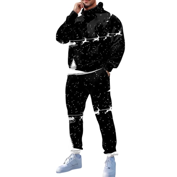 Mens Christmas Tracksuits 2 Pcs Christmas Hoodie and Joggers Sweatpants Set Color: Black Size: XXS