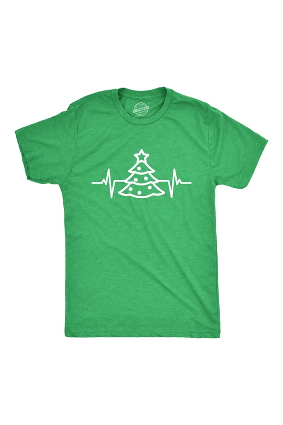 Mens Christmas Tree Heart Beat T Shirt Funny Cool Xmas Party Tee for Guys Graphic Tees