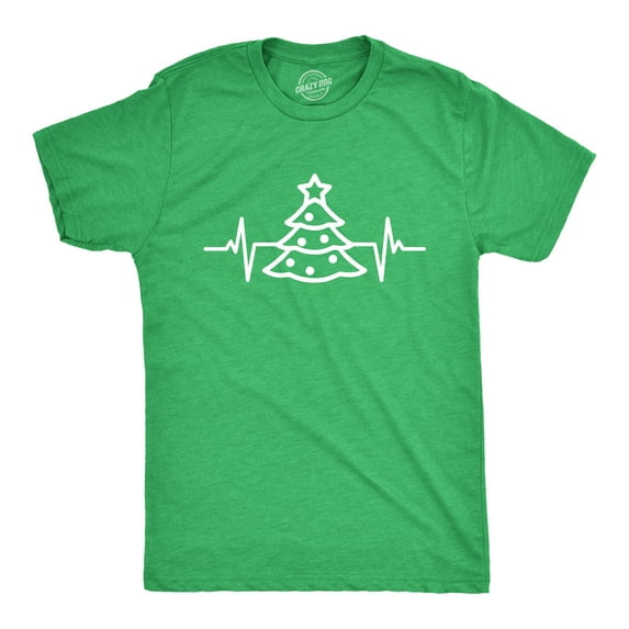 Mens Christmas Tree Heart Beat T Shirt Funny Cool Xmas Party Tee for Guys Graphic Tees