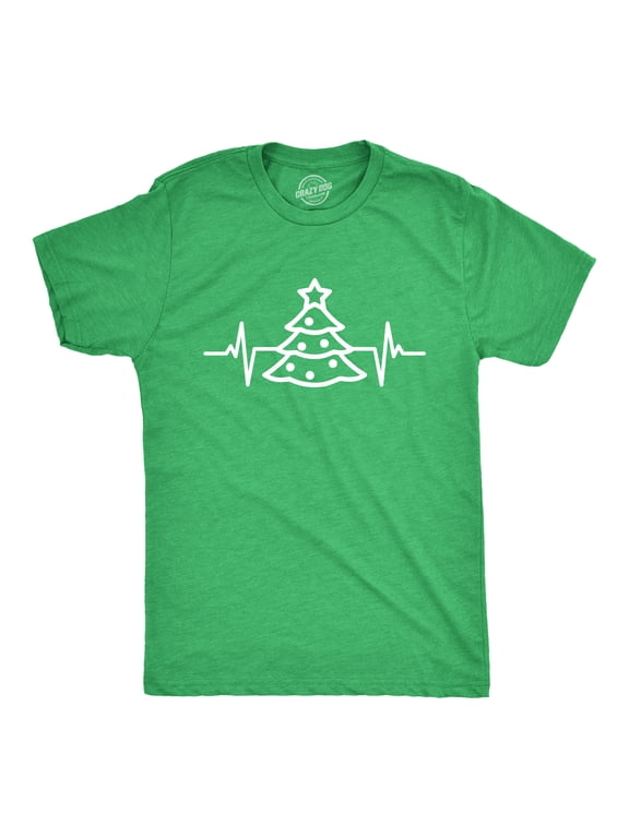 Mens Christmas Tree Heart Beat T Shirt Funny Cool Xmas Party Tee for Guys Graphic Tees