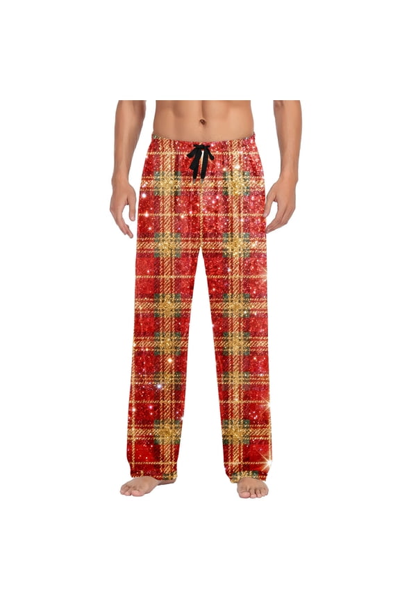 Mens Christmas Tree Pajama Pants Lounge Bottoms with Pockets & Drawstring Wide Leg Straight Novelty Funny Soft Pj Sleep Pants Xmas Pajamas Cute Sleepwear