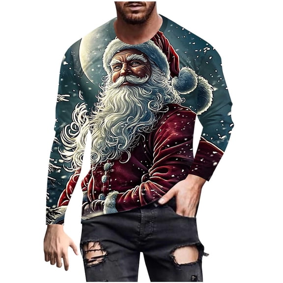 Mens Christmas Tree Sweatshirt Long Sleeve Graphic Pullover Loose Fit Holiday Party Top Xmas Matching Costume