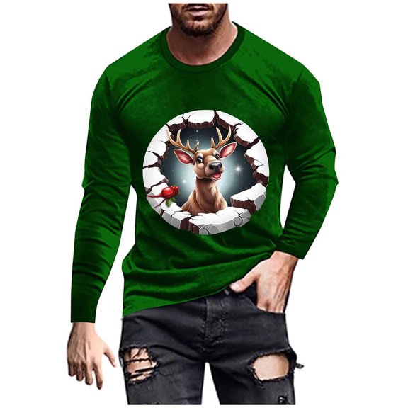 Mens Christmas Tree Sweatshirt Long Sleeve Graphic Pullover Loose Fit Holiday Party Top Xmas Matching Costume