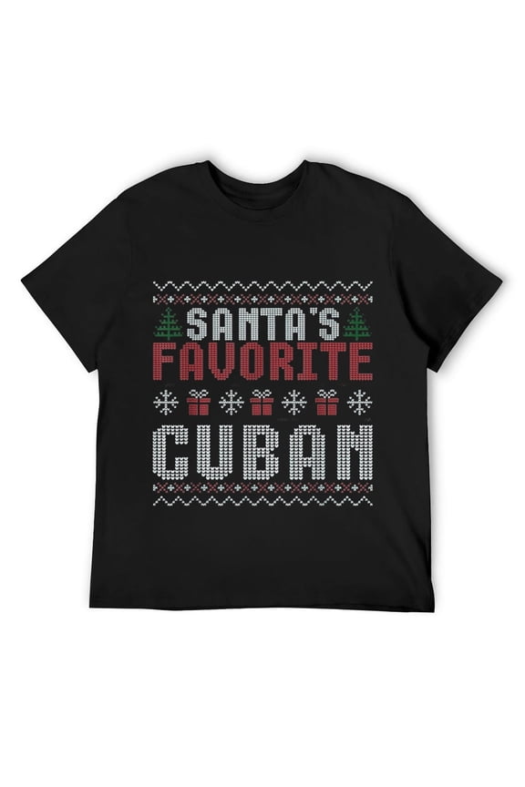 Mens Christmas Ugly Sweater Funny Santa Claus Cuban T-Shirt Black