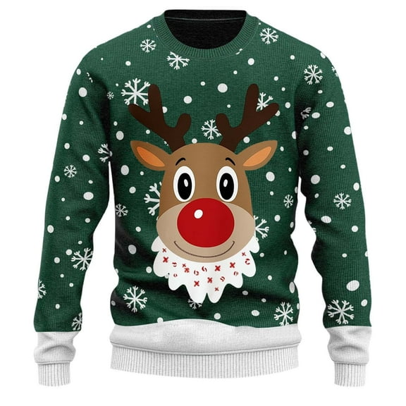 Mens Christmas Sweaters Funny Reindeer Print Crewneck Pullover Sweaters Long Sleeve Holiday Winter Warm Cozy Xmas Gifts Mens Sweater