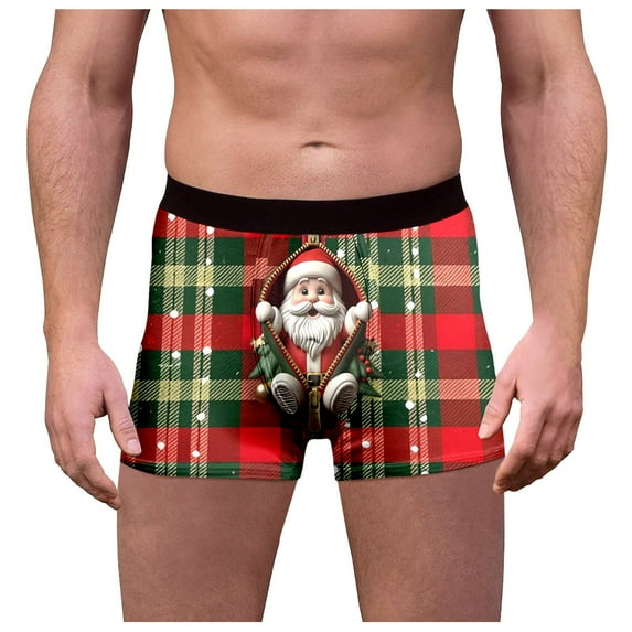 Mens Christmas Underwear Boxer Briefs Funny Novelty 3D Print Xmas Underwear Sofy Comfy Cartoon Printed Underpants Men's Fashion, B20 Brick Red, Size XXXXL