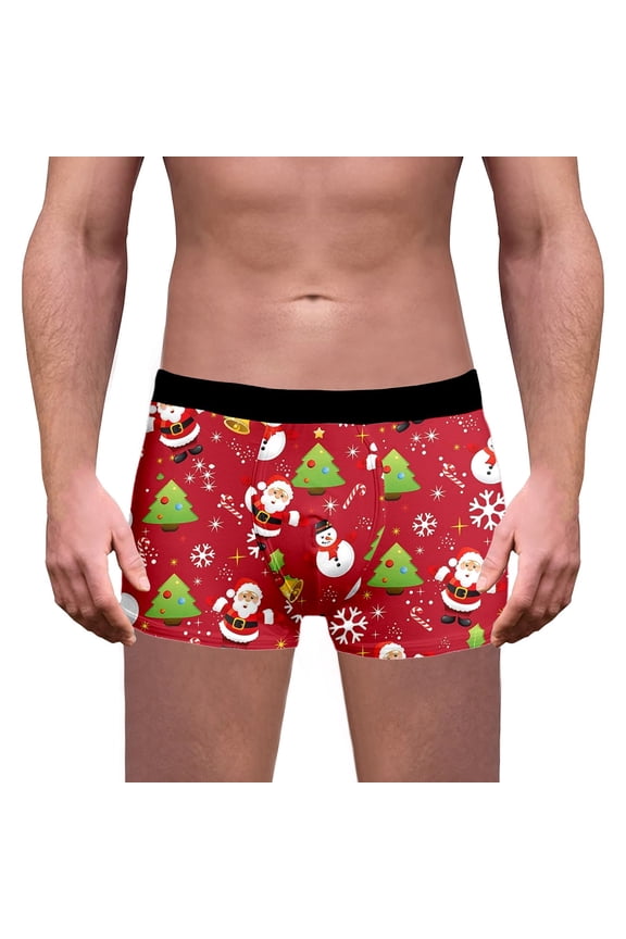 Mens Christmas Underwear Funny Novelty 3D Print Xmas Underwear Sofy Comfy Cartoon Printed Underpants Men's Fashion, B06 Red, Size L