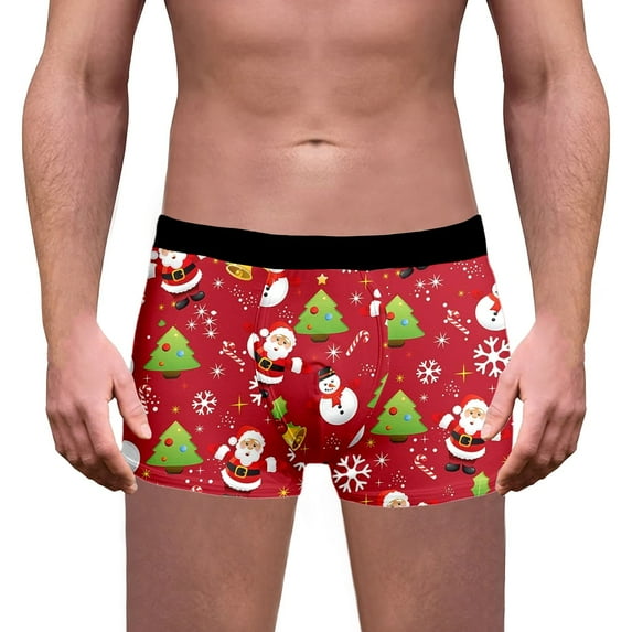 Mens Christmas Underwear Funny Novelty 3D Print Xmas Underwear Sofy Comfy Cartoon Printed Underpants Men's Fashion, B06 Red, Size XXXL