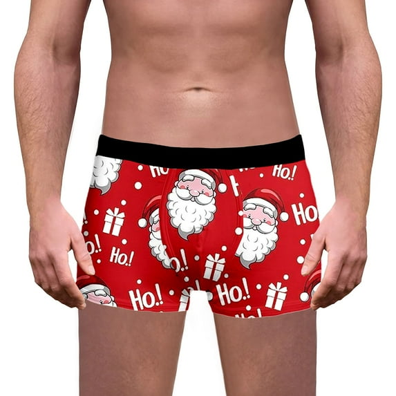 Mens Christmas Underwear Funny Novelty Holiday Boxers Briefs Snowman Reindeer Graphic Holiday Shorts Men Lingerie, B05 Watermelon Red, Size XL