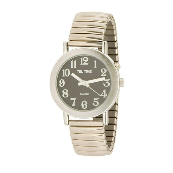 Mens Chrome Expansion One Button Talking Watch - Black Face