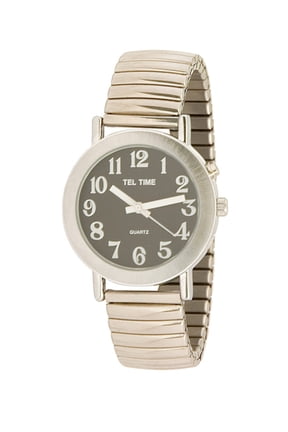 Mens Chrome Expansion One Button Talking Watch - Black Face
