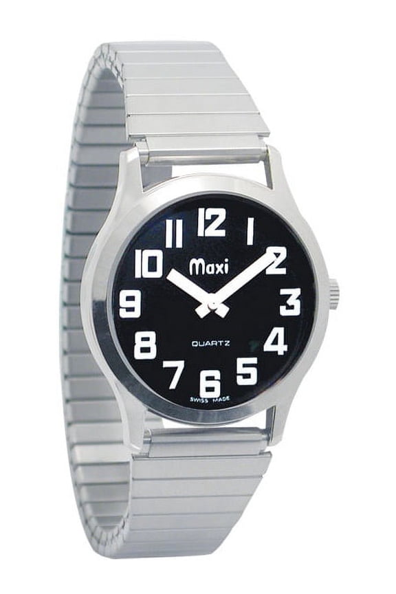 Mens Chrome Low Vision Watch, Black Face, Expansion Band
