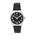 thumbnail image 1 of Mens Chrome Low Vision Watch, Black Face, Leather Band, 1 of 1