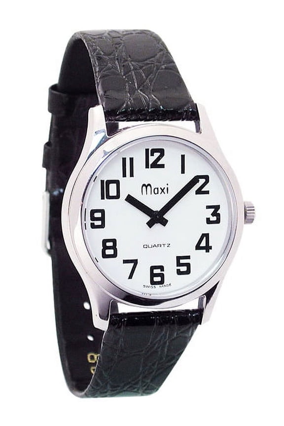 Mens Chrome Low Vision Watch - Leather Band