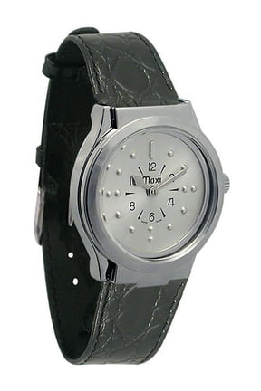 Mens Chrome Quartz Braille with Leather Band