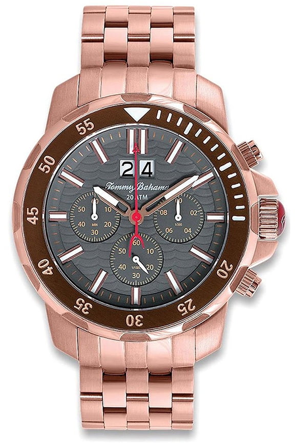 Mens Chronograph Island Diver Stainless Steel Case and Bracelet Grey Dial Rose Gold Watch - TB3066