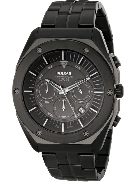 Mens Chronograph Stainless Watch - Black Bracelet - Black Dial - PT3521