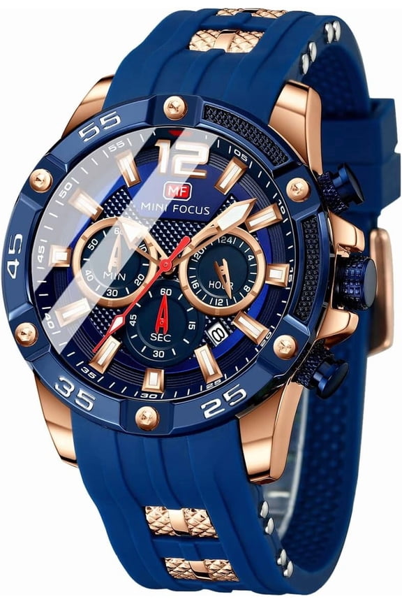 Mens Chronograph Waterproof Sports Analog Quartz Silicone Band Fashion Wrist Watch for Men