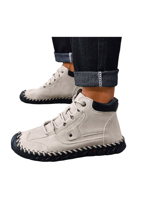 Mens Chukka Boots Non Slip Casual Leather Shoes Lightweight Ankle Boots Mid Top Loafers Walking Driving Dress Sneakers