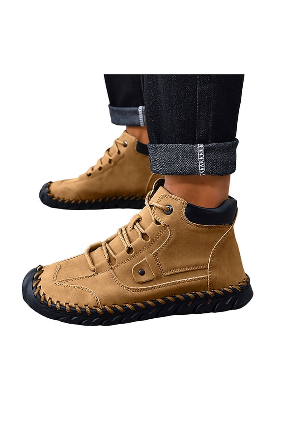 Mens Chukka Boots Non Slip Casual Leather Shoes Lightweight Ankle Boots Mid Top Loafers Walking Driving Dress Sneakers